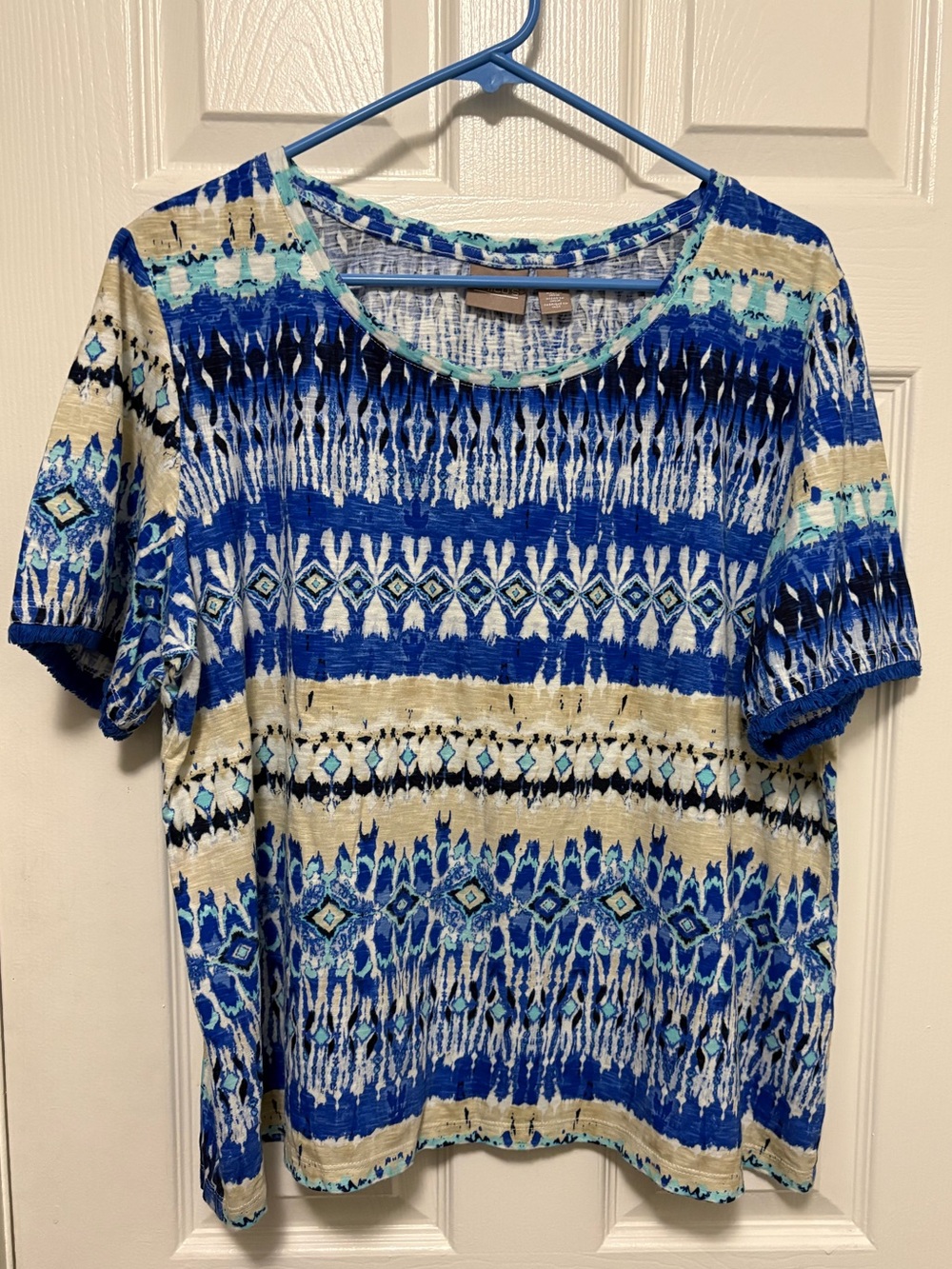 •Chico's Blue Multi-Pattern Striped Size 3/XL(16) Short Sleeve Top #IR